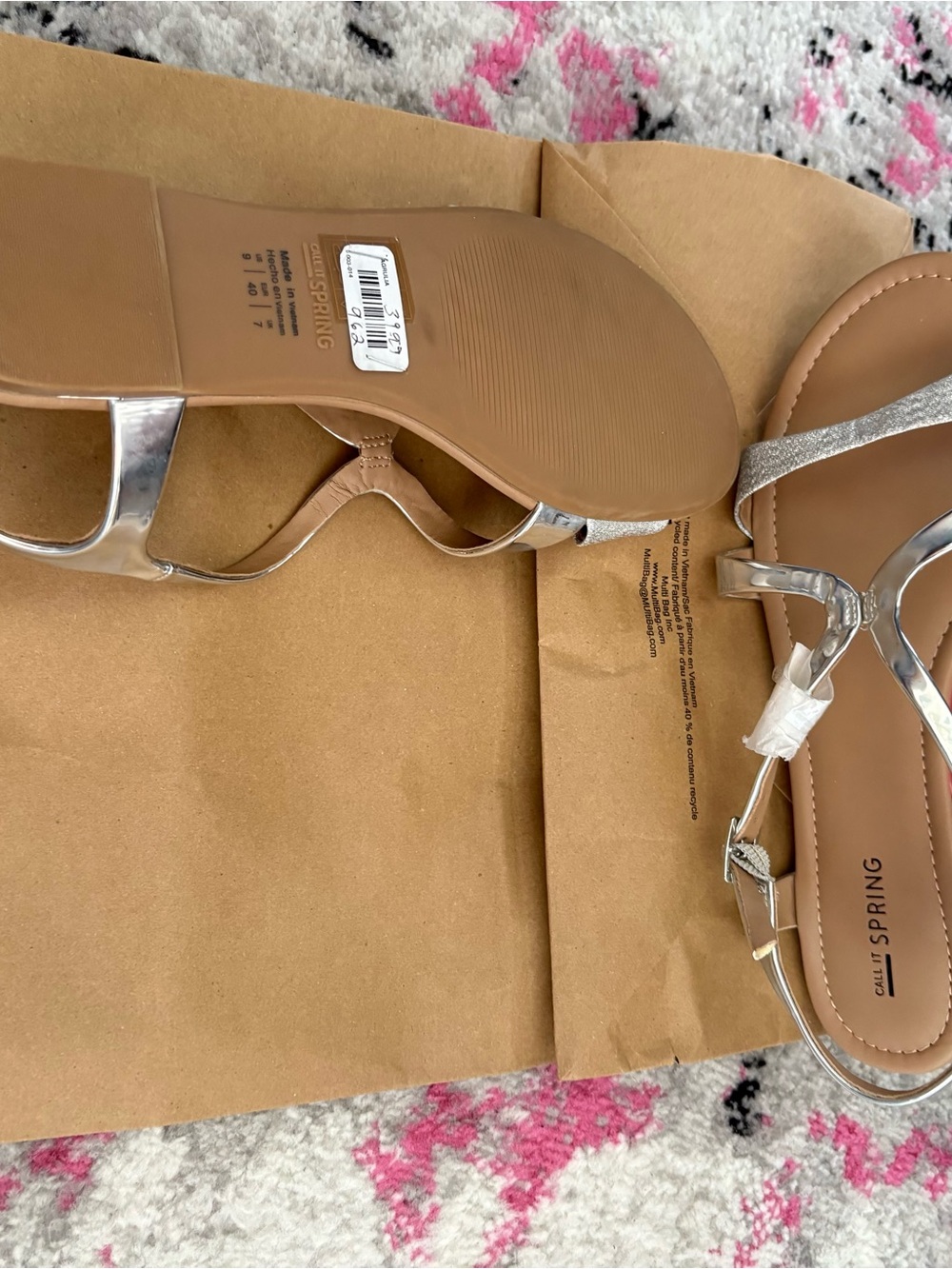 Call It Spring Silver Metallic T-Strap Sandals with Neutral Footbed - Picture 3 of 3